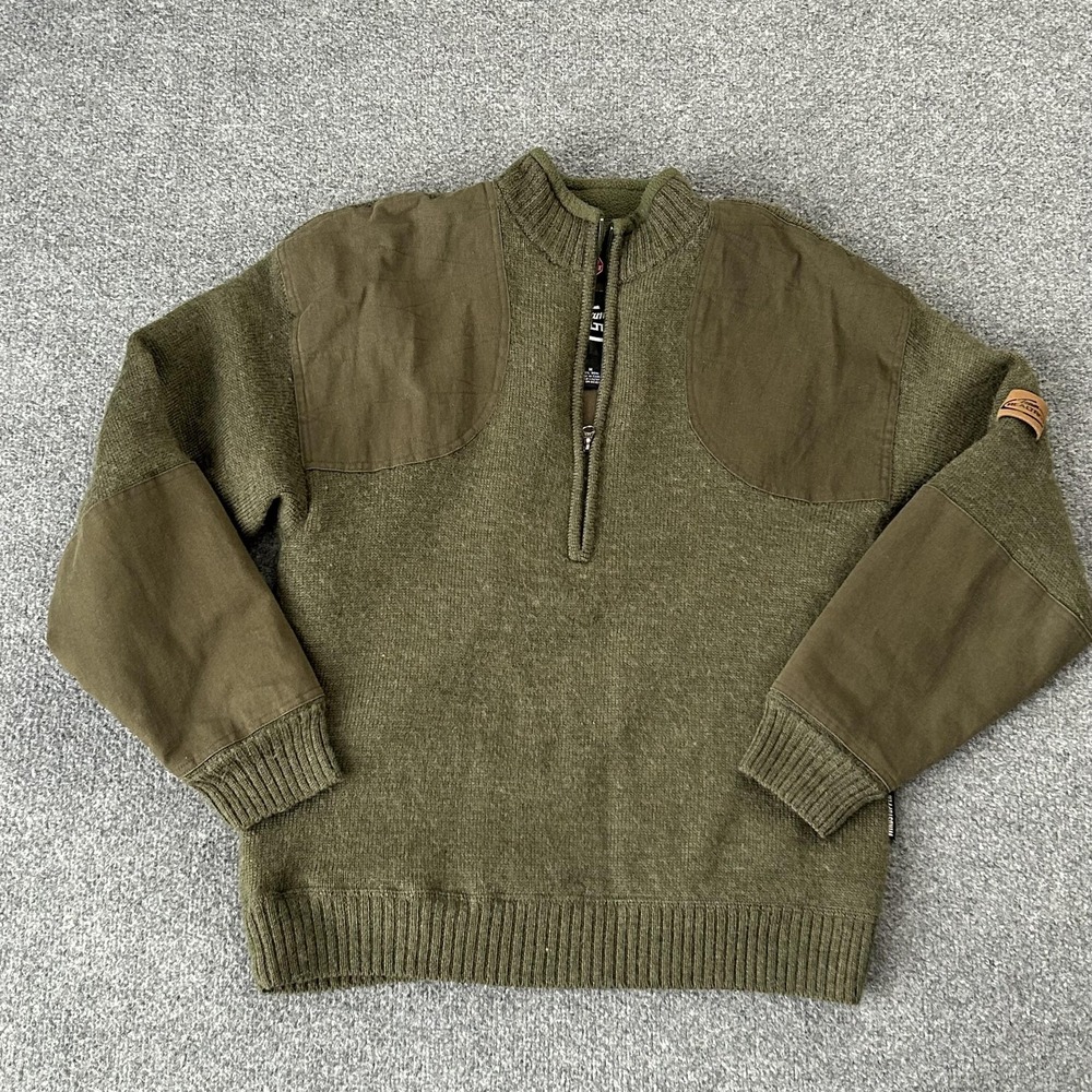 Team‎ Realtree Sweater Mens Medium Green Wool 1/4 Zip Mock Neck Hunting Pullover